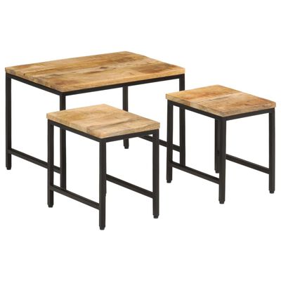 vidaXL Nesting Coffee Tables 3 pcs Solid Rough Mango Wood and Iron