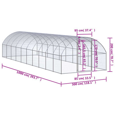 vidaXL Outdoor Chicken Coop 3x10x2 m Galvanised Steel