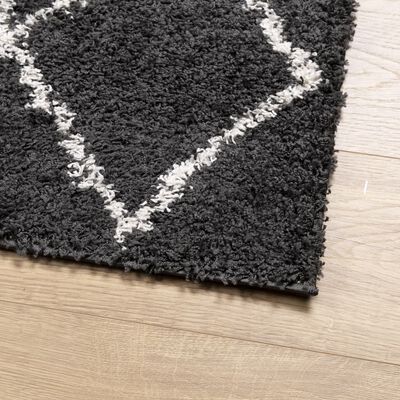 vidaXL Shaggy Rug PAMPLONA High Pile Modern Black and Cream 160x160 cm