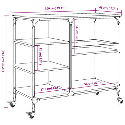 vidaXL Kitchen Trolley Brown Oak 100x45x89.5 cm Engineered Wood