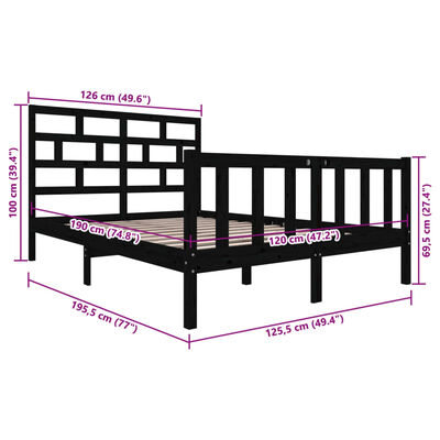 vidaXL Bed Frame without Mattress Black Solid Wood 120x200 cm (810081+814188)