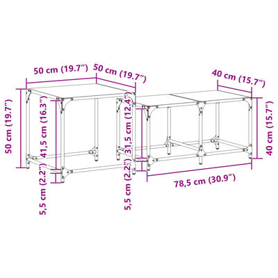 vidaXL Nesting Coffee Tables 2 pcs with Transparent Glass Top Steel