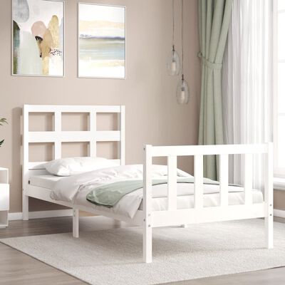 vidaXL Bed Frame without Mattress White Small Single Solid Wood Pine