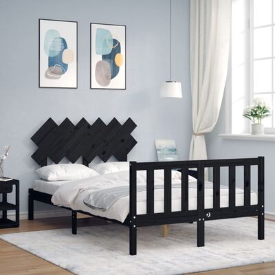 vidaXL Bed Frame without Mattress Black Double Solid Wood Pine