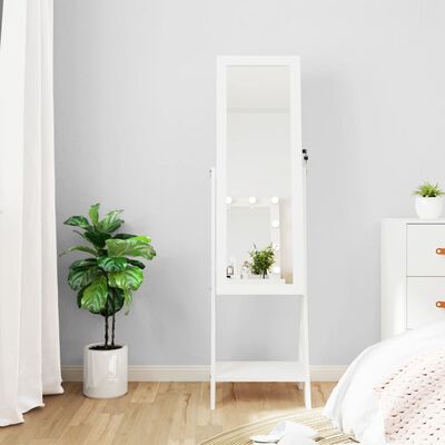 vidaXL Mirror Jewellery Cabinet with LED Lights Free Standing White