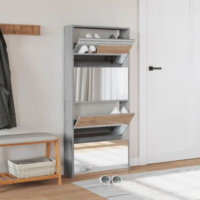 vidaXL Shoe Cabinet with Mirror 4-Layer Grey Sonoma 63x17x134 cm