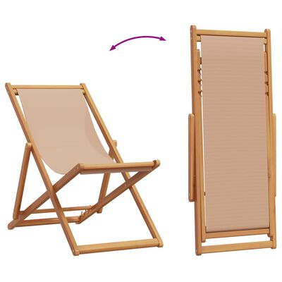 vidaXL Folding Beach Chair Taupe Solid Wood Eucalyptus and Fabric