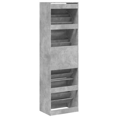 vidaXL Shoe Cabinet with 4 Flip-Drawers Concrete Grey 60x42x204 cm