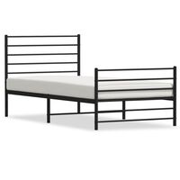 vidaXL Metal Bed Frame without Mattress with Footboard Black 75x190 cm Small Single