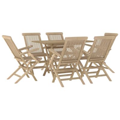 vidaXL 7 Piece Garden Dining Set Grey Solid Wood Teak