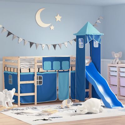 vidaXL Kids' Loft Bed with Tower without Mattress Blue 90x190 cm Single