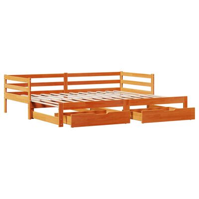 vidaXL Daybed with Trundle&Drawers without Mattress Wax Brown 90x200 cm