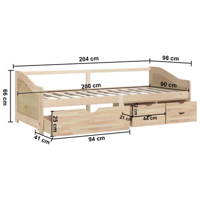 vidaXL 3-Seater Day Bed without Mattress Solid Pinewood 90x200 cm