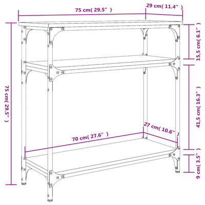 vidaXL Console Table Grey Sonoma 75x29x75 cm Engineered Wood