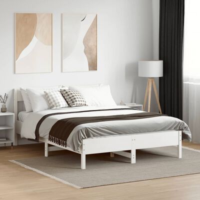 vidaXL Bed Frame without Mattress White 150x200 cm King Size Solid Wood Pine