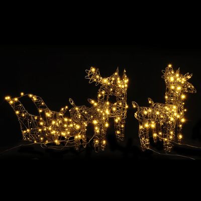 vidaXL Christmas Decoration Reindeers&Sleighs 240 LEDs Warm White Rattan