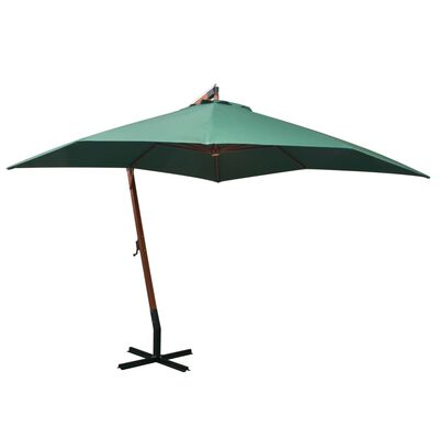 vidaXL Hanging Garden Parasol 300x300 cm Wooden Pole Green