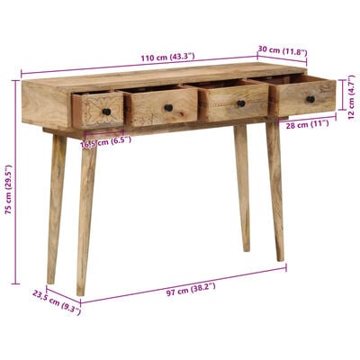 vidaXL Console Table 110x30x75 cm Solid Wood Mango