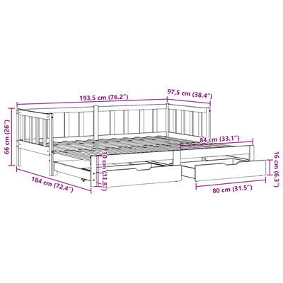 vidaXL Daybed with Trundle and Drawers without Mattress 90x190 cm Single