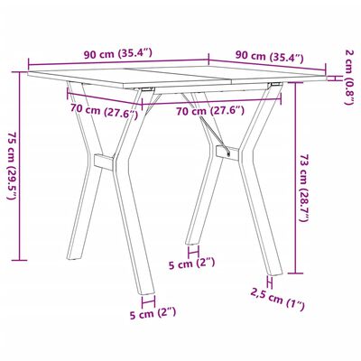 vidaXL Dining Table Y-Frame 90x90x75 cm Solid Wood Pine and Cast Iron