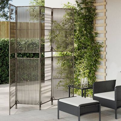 vidaXL Room Divider 4 Panels Grey Poly Rattan