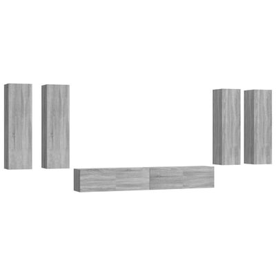 vidaXL 6 Piece TV Cabinet Set Grey Sonoma Engineered Wood