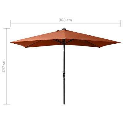 vidaXL Garden Parasol with LEDs and Steel Pole Terracotta 2x3 m