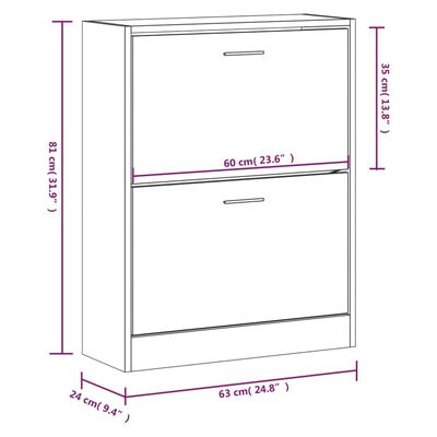 vidaXL Shoe Cabinet Brown Oak 63x24x81 cm Engineered Wood