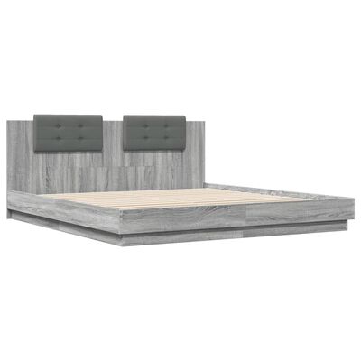 vidaXL Bed Frame with Headboard Grey Sonoma 200x200cm Engineered Wood