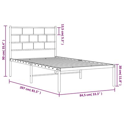 vidaXL Metal Bed Frame without Mattress with Headboard Black 80x200 cm