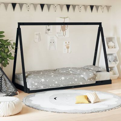 vidaXL Kids Bed Frame Black 80x200 cm Solid Wood Pine