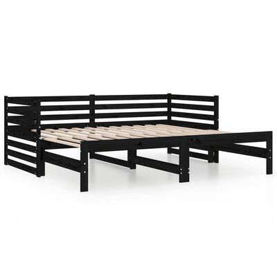 vidaXL Pull-out Day Bed without Mattress Black 2x(80x200) cm