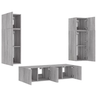 vidaXL 6 Piece TV Wall Units with LED Grey Sonoma Engineered Wood