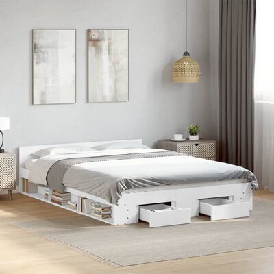 vidaXL Bed Frame with Drawers without Mattress White 160x200 cm