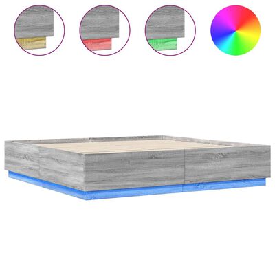 vidaXL Bed Frame with LED Lights Grey Sonoma 180x200 cm Super King Engineered Wood