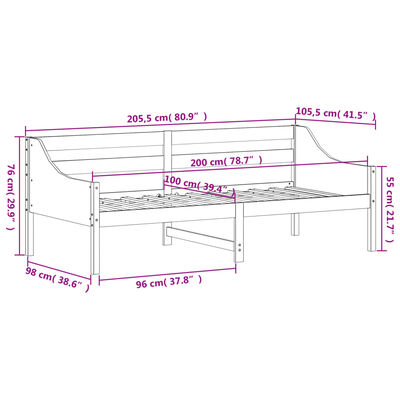 vidaXL Day Bed without Mattress Wax Brown 100x200 cm Solid Wood Pine