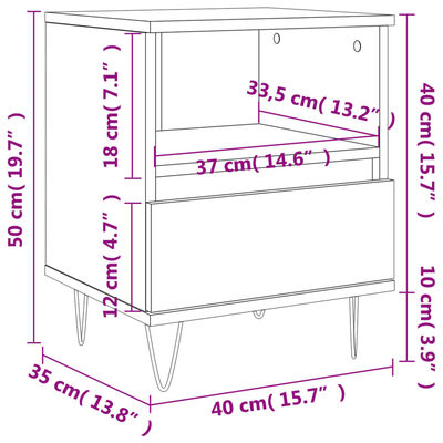 vidaXL Bedside Cabinet High Gloss White 40x35x50 cm Engineered Wood