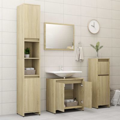 vidaXL 3 Piece Bathroom Furniture Set Sonoma Oak Engineered Wood