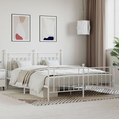 vidaXL Metal Bed Frame without Mattress with Footboard White 160x200 cm