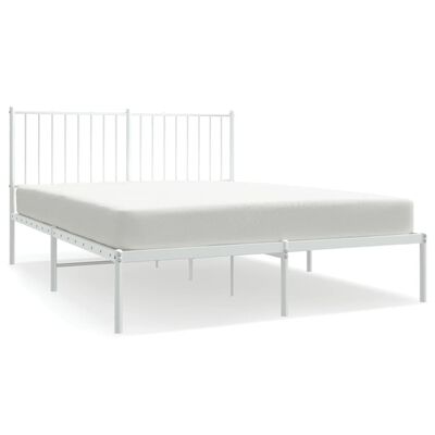 vidaXL Metal Bed Frame without Mattress with Headboard White 135x190 cm Double