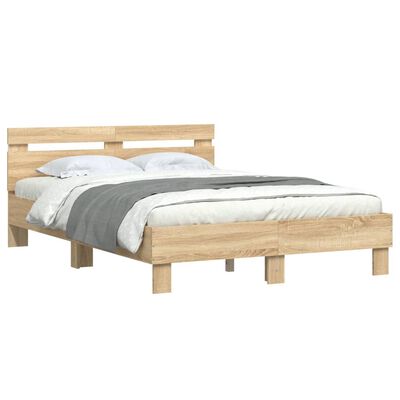 vidaXL Bed Frame with LED without Mattress Sonoma Oak 135x190 cm Double