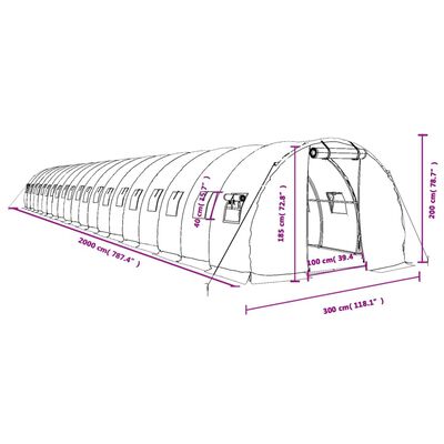 vidaXL Greenhouse with Steel Frame White 60 m² 20x3x2 m