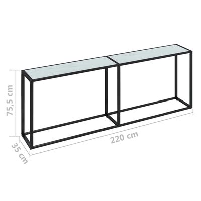 vidaXL Console Table White Marble 220x35x75.5cm Tempered Glass