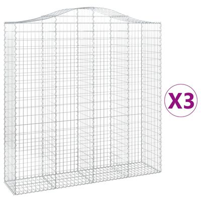 vidaXL Arched Gabion Baskets 3 pcs 200x50x200/220 cm Galvanised Iron