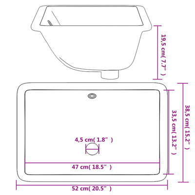 vidaXL Bathroom Sink White 52x38.5x19.5 cm Rectangular Ceramic