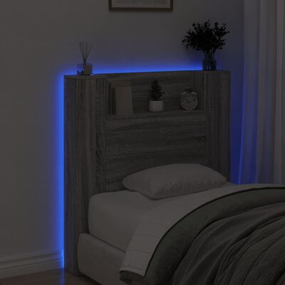 vidaXL Headboard Cabinet with LED Grey Sonoma 100x16.5x103.5 cm