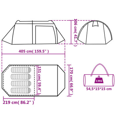 vidaXL Camping Tent Tunnel 4-Person Orange Waterproof