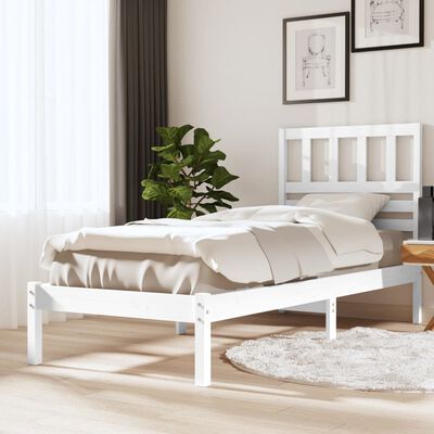 vidaXL Bed Frame without Mattress White 75x190 cm Small Single Solid Wood Pine