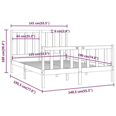 vidaXL Bed Frame without Mattress Black 135x190 cm Double Solid Wood