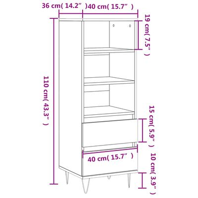 vidaXL Highboard Sonoma Oak 40x36x110 cm Engineered Wood